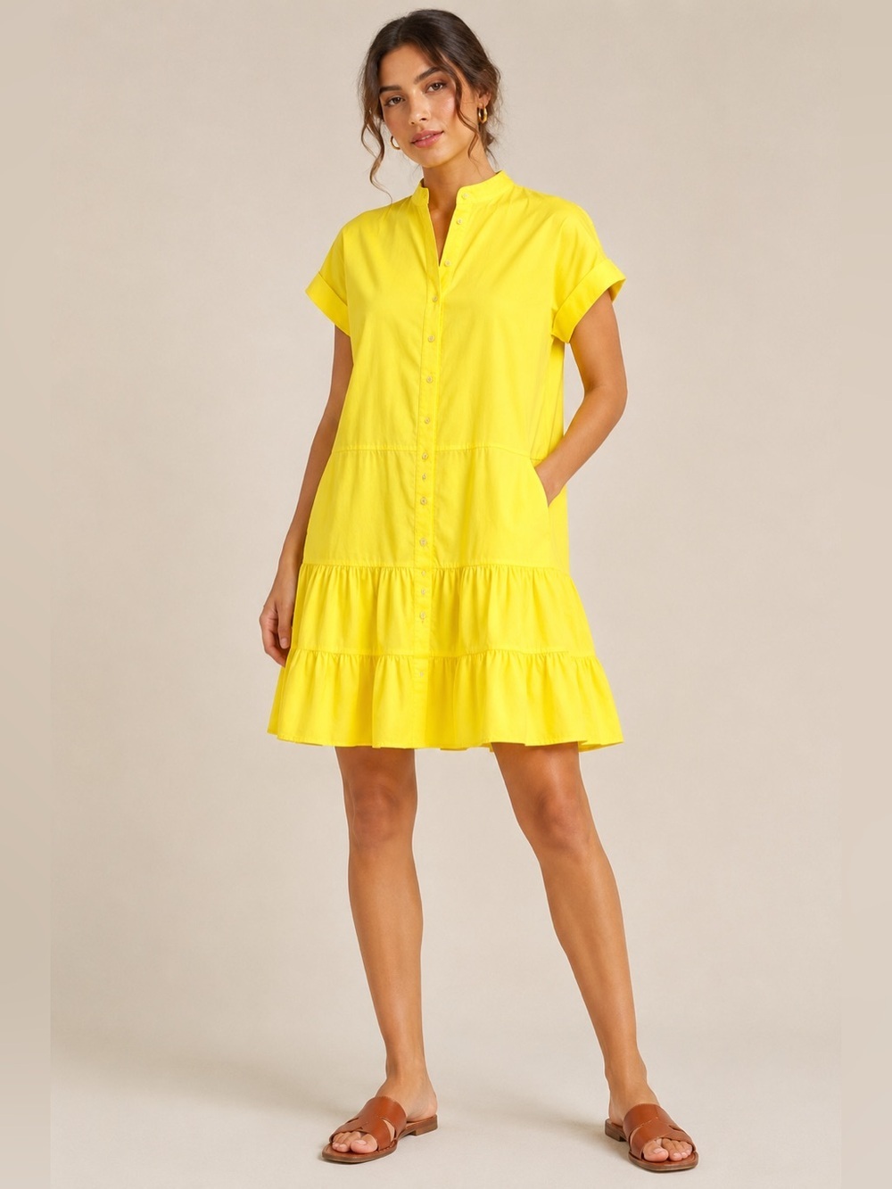 Lauren Ralph Lauren Yellow Tiered Midi Shirt Dress – Petite 2